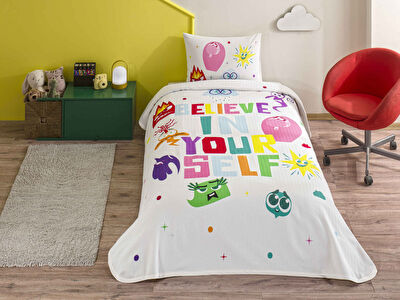 Taç Lisanslı Mickey Mouse Happy Tek Kişilik Pamuk Pike Takımı