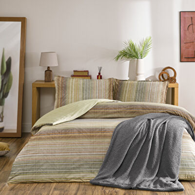 Taç Rodion Ranforce Çift Kişilik Battaniyeli Kış Seti Taba