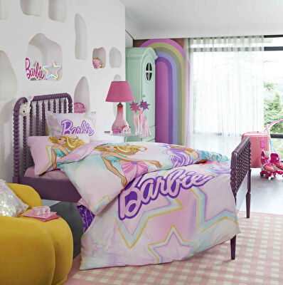 Taç Lisanslı Barbie Mermaid Tek Kişilik Pamuk Nevresim Takımı