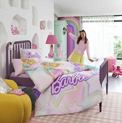 Taç Lisanslı Barbie Mermaid Tek Kişilik Pamuk Nevresim Takımı