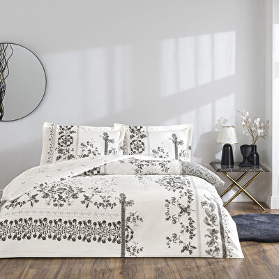 Taç Clymena Saten Çift Kişilik Nevresim Takımı Beyaz