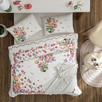 Taç Petunia Ranforce Çift Kişilik Throwlu Nevresim Takımı Pembe