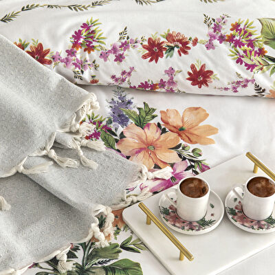 Taç Petunia Ranforce Çift Kişilik Throwlu Nevresim Takımı Pembe