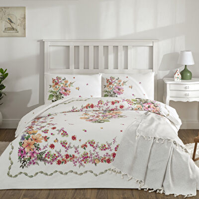 Taç Petunia Ranforce Çift Kişilik Throwlu Nevresim Takımı Pembe