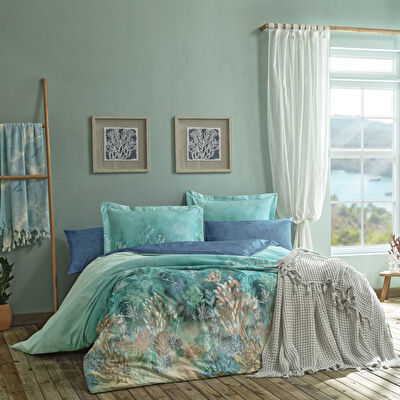 Taç Butik Marıs Pamuk Yastık Kılıfı Mavi