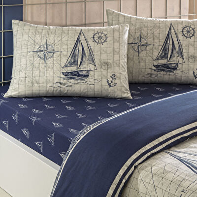 Taç Muna Ranforce Çift Kişilik Nevresim Takımı Lacivert