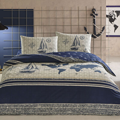 Taç Muna Ranforce Çift Kişilik Nevresim Takımı Lacivert