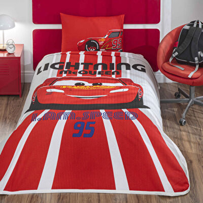 Taç Lisanslı Disney Cars Lightning Tek Kişilik Pamuk Pike Takımı