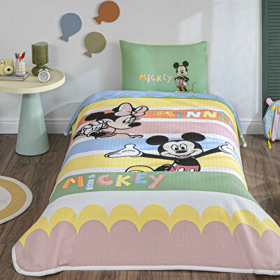 Taç Lisanslı Disney Mickey&Minnie Mouse Happy Tek Kişilik Pamuk Pike Takımı