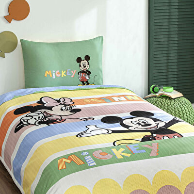 Taç Lisanslı Disney Mickey&Minnie Mouse Happy Tek Kişilik Pamuk Pike Takımı