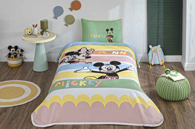 Taç Lisanslı Disney Mickey&Minnie Mouse Happy Tek Kişilik Pamuk Pike Takımı