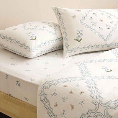 Taç Baskılı Clarien Tek Kişilik Pike Takımı Mavi