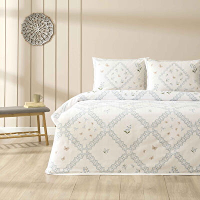 Taç Baskılı Clarien Tek Kişilik Pike Takımı Mavi