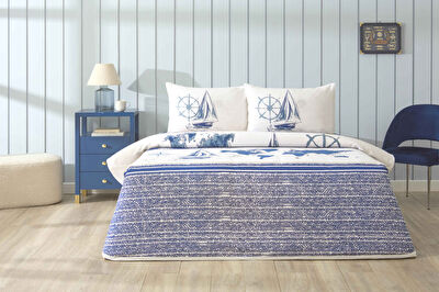 Taç Baskılı Nereil Tek Kişilik Pike Takımı Lacivert