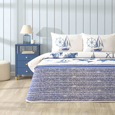 Taç Baskılı Nereil Tek Kişilik Pike Takımı Lacivert