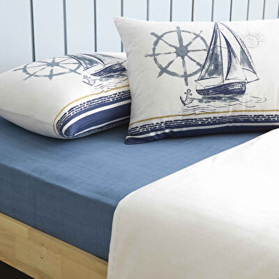 Taç Baskılı Nereil Tek Kişilik Pike Takımı Lacivert