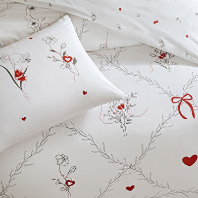 Taç Amoura Glowlu Ranforce Çift Kişilik Nevresim Takımı Kırmızı