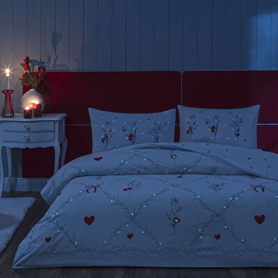 Taç Amoura Glowlu Ranforce Çift Kişilik Nevresim Takımı Kırmızı