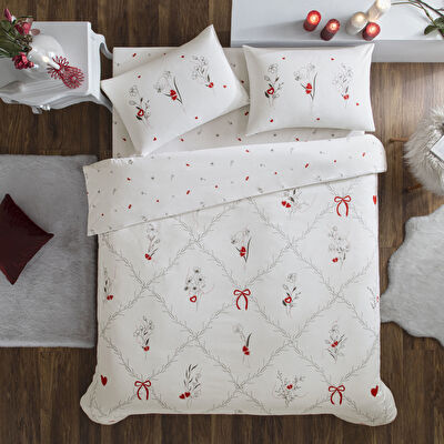 Taç Amoura Glowlu Ranforce Çift Kişilik Nevresim Takımı Kırmızı