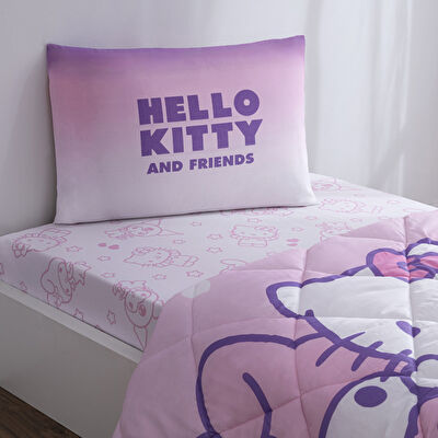 Taç Lisanslı Hello Kitty & Friends Tek Kişilik Pamuk Yorgan Seti
