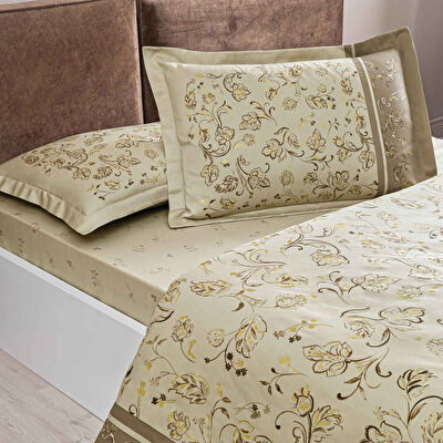 Taç Fleur Saten Çift Kişilik Nevresim Takımı Bej