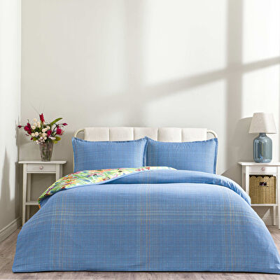 Taç Lureva Seç&Ser Çift Kişilk Lastik Çarşaflı Nevresim Takımı Mavi