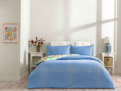 Taç Lureva Seç&Ser Çift Kişilk Lastik Çarşaflı Nevresim Takımı Mavi