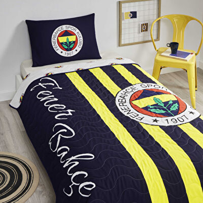 Lisanslı Fenerbahçe Çubuklu Tek Kişilik Yatak Örtüsü Seti