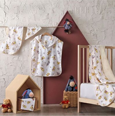 Lisanslı Disney Winnie Pamuk 20x55 cm 3' lü Müslin Omuz Bezi