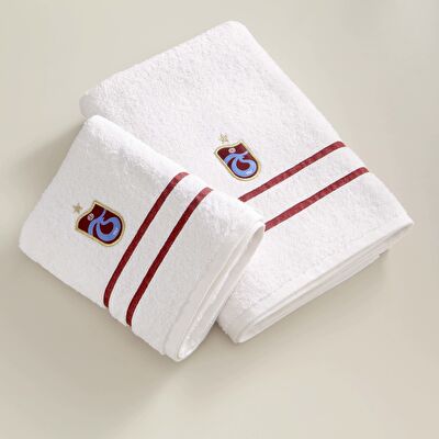 Taç Lisanslı Trabzonspor Arma Pamuk 70x140 cm Banyo Havlusu Beyaz