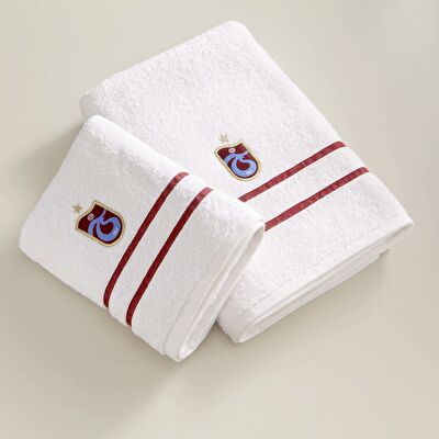 Taç Lisanslı Trabzonspor Arma Pamuk 70x140 cm Banyo Havlusu Beyaz
