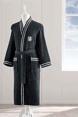 Taç Lisanslı Beşiktaş Siyah Beyaz Pamuk S Yetişkin Bornoz Siyah