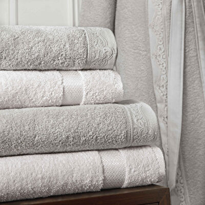 Taç Blanca Pamuk Aile Bornoz Seti Vizon Krem