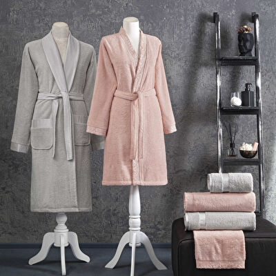 Taç Clarette Pamuk Aile Bornoz Seti Beyaz Vizon