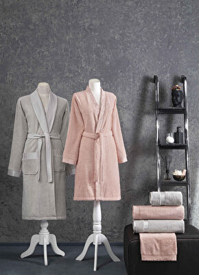 Taç Clarette Pamuk Aile Bornoz Seti Beyaz Vizon