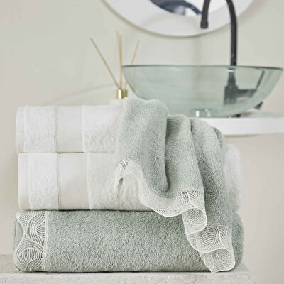 Taç Elenor Pure Cotton Pamuk Aile Bornoz Seti Yeşil Beyaz