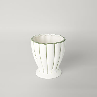 Linens Miya 14x13,5x15,5 cm Vazo Beyaz Yeşil