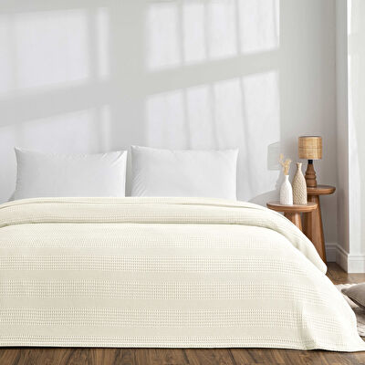 Taç Monet Pamuk Tek Kişilik Pike Kremrengi