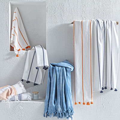 Taç Butik Pamuk Bodrum Keseli Peştamal Lacivert