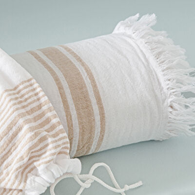 Taç Butik Pamuk Göcek Keseli Peştamal Taba