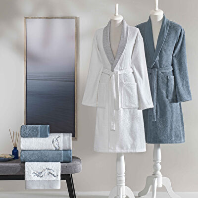 Taç Vera Pure Cotton Pamuk Aile Seti Beyaz Mavi