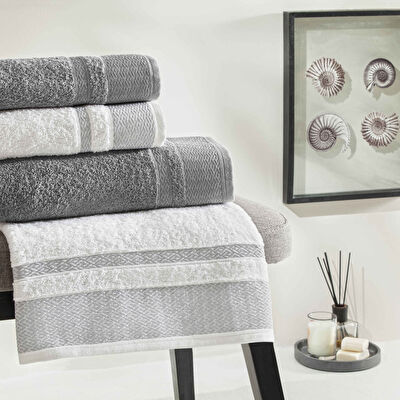 Taç Raya Pure Cotton Pamuk Aile Seti Beyaz Antrasit XXL