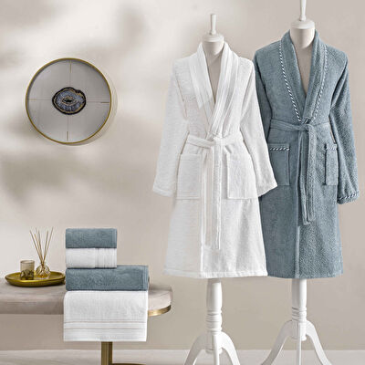 Taç Shine Bamboo Classic Aile Seti Beyaz Mavi