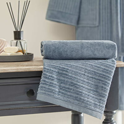 Taç Ritmo Pamuk Bornoz Seti Seti Mavi L