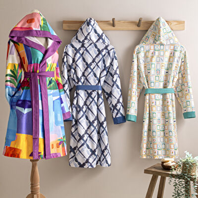 Taç Briza Pamuk Poliester Genç Bornoz Mavi L/XL