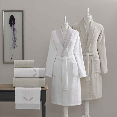 Taç Woddy Pure Cotton Nakışlı Pamuk 6'lı Aile Seti Beyaz-Taş