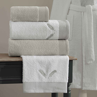 Taç Woddy Pure Cotton Nakışlı Pamuk 6'lı Aile Seti Beyaz-Taş