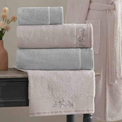 Taç Helena Pure Cotton Nakışlı Pamuk 6'lı Aile Seti Somon-Gri