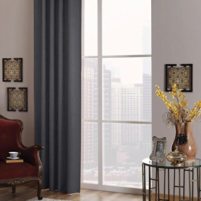 Taç Karartma Hazır Fon Perde Koyu Gri 250X265 cm