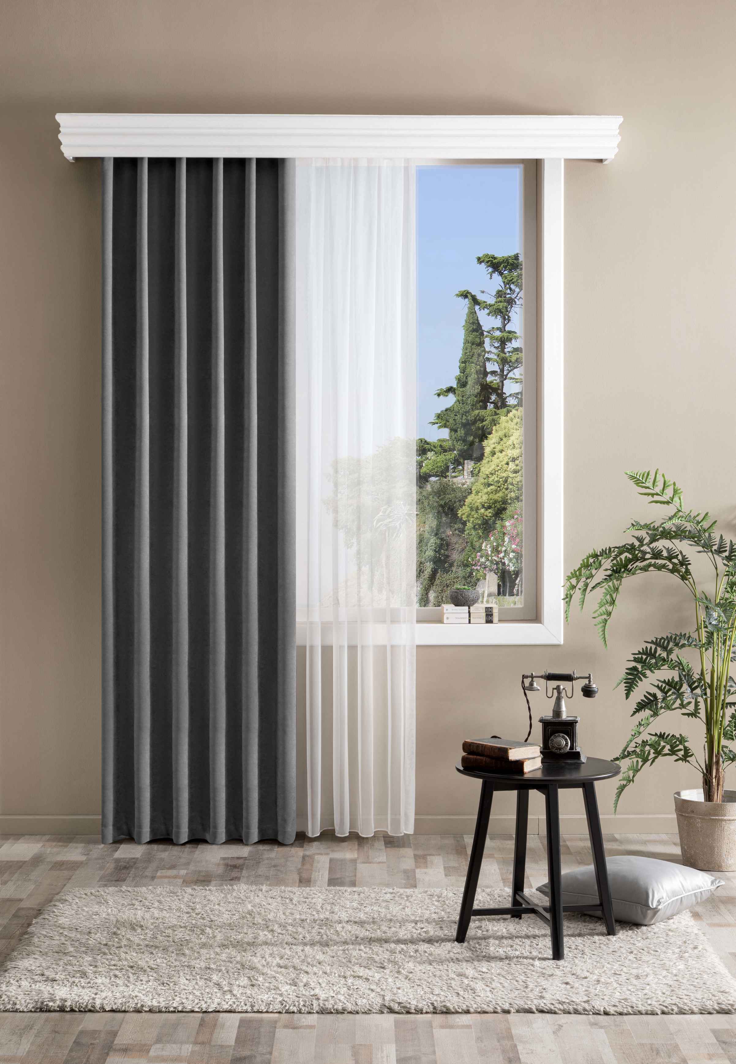 Taç Bright Hazır Fon Perde Koyu Gri 150x260 cm - 3 Al 2 Öde